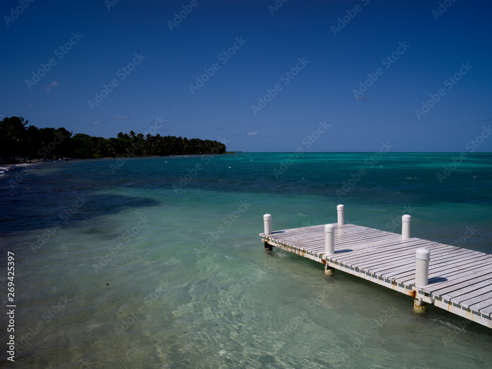 Pier on the beach, Half Moon Caye, Lighthouse Reef Atoll, Belize