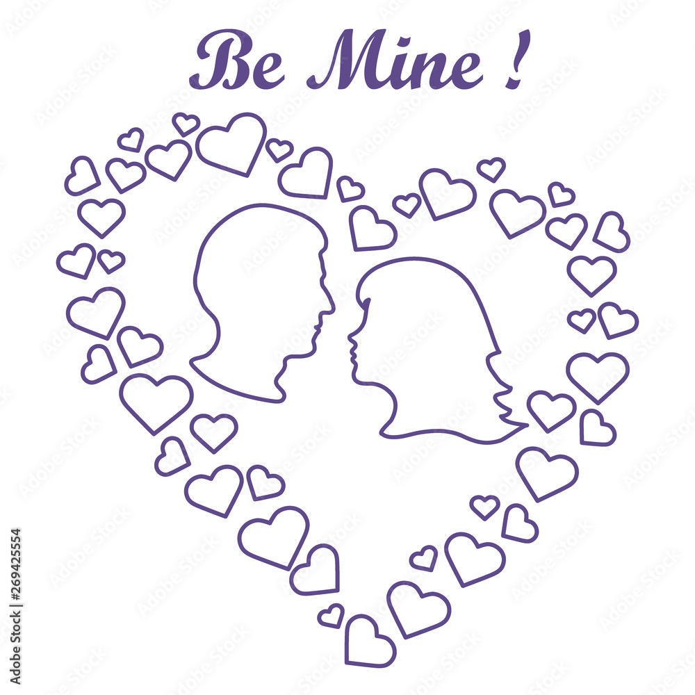 men and women in hearts. Be Mine. Valentine's Day men and women in hearts. Be Mine. Valentine's Day