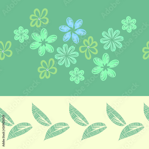 Vector seamless floral background with  bordere pattern. Print for design of pastel linen, wrapping paper, textiles.