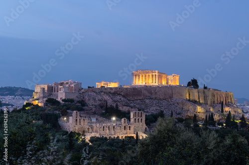 Twilight over Athens acropolis in Greece