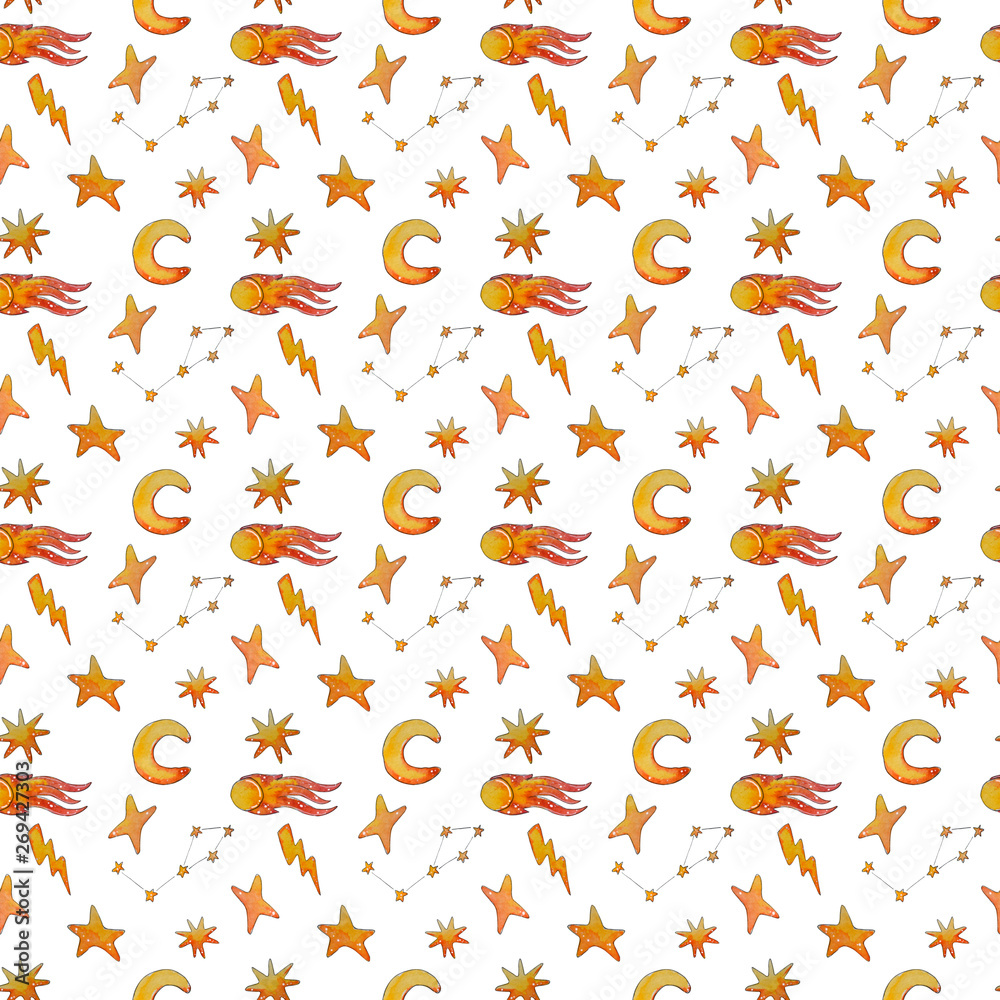 Hand painted watercolor space seamless pattern. Hand painted watercolor space seamless pattern.