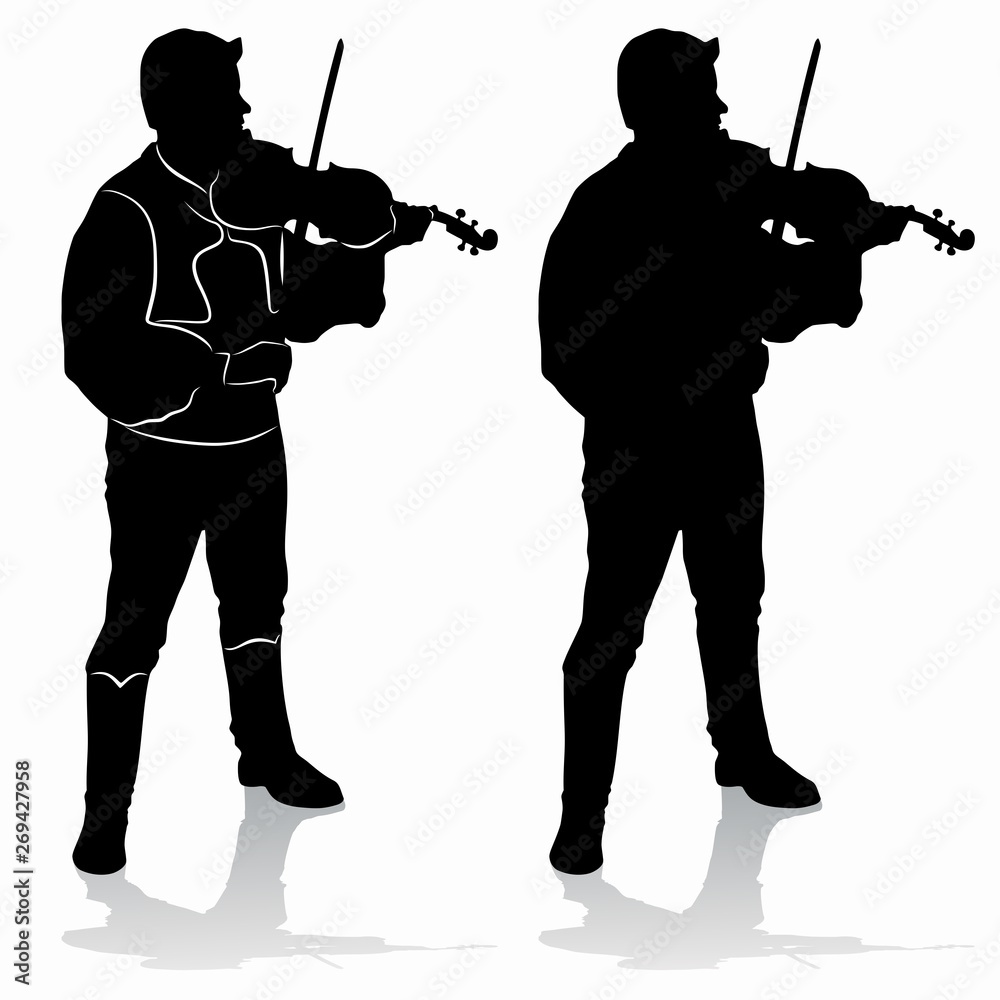 silhouette of folklore violinist, vector draw