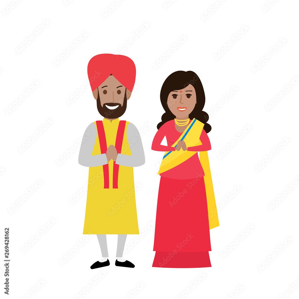 indian couple man and woman in traditional clothes on white background