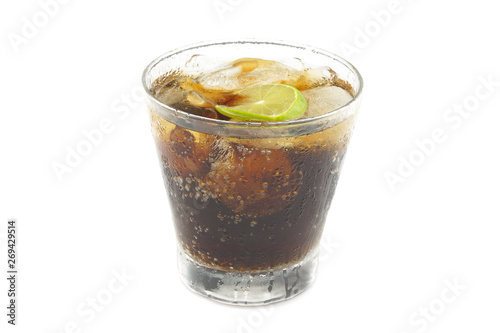 Wallpaper Mural Cola and lemon with ice in glass isolated on white background Torontodigital.ca