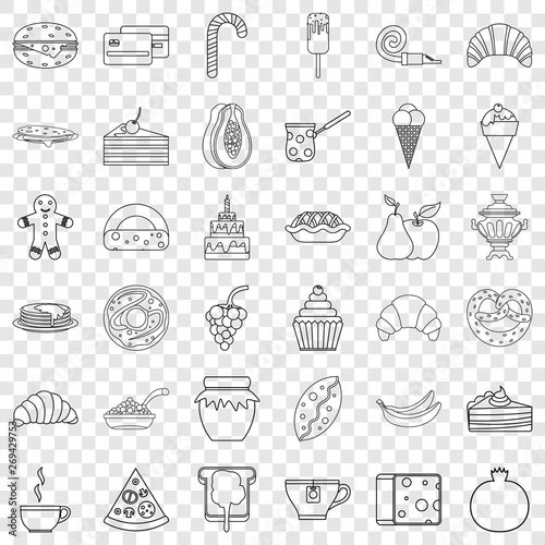 Pancake icons set. Outline style of 36 pancake vector icons for web for any design