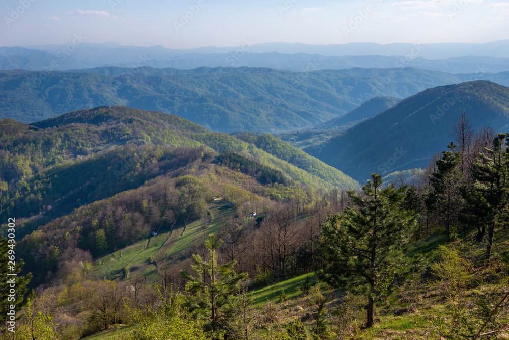 A viewpoint on the mountain Jagodnja in Serbia. A beautiful view of the Drina River and nature in western Serbia.