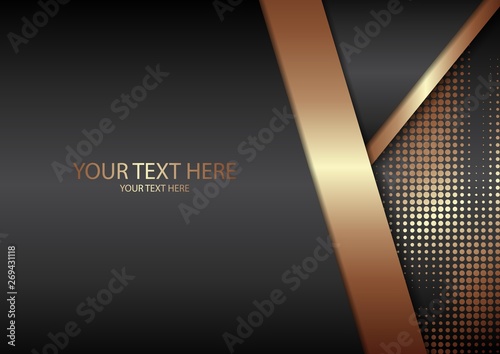 Bright halftone dots and colored inclined ribbons stripes on a dark background. Luxury poster background template.