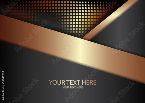 Bright halftone dots and colored inclined ribbons stripes on a dark background. Luxury poster background template.