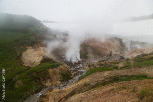 A small valley of geysers near the Mutnovsky geo power station in Kamchatka © alexandr_usik