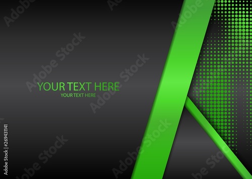 Bright halftone dots and colored inclined ribbons stripes on a dark background. Luxury poster background template.