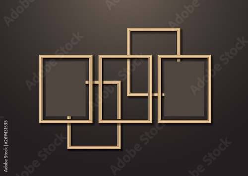 Collection of vector empty wooden frames for paintings or photographs on the wall. Different design.