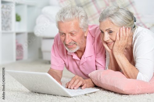 Portrait of happy senior couple using laptop © aletia2011