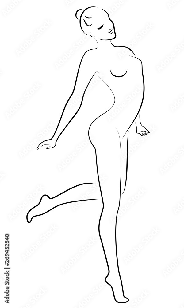 Silhouette of slender lady. Girl gymnast. The woman is flexible and graceful. She is jumping. Graphic image. Vector illustrati Silhouette of slender lady. Girl gymnast. The woman is flexible and graceful. She is jumping. Graphic image. Vector illustrati