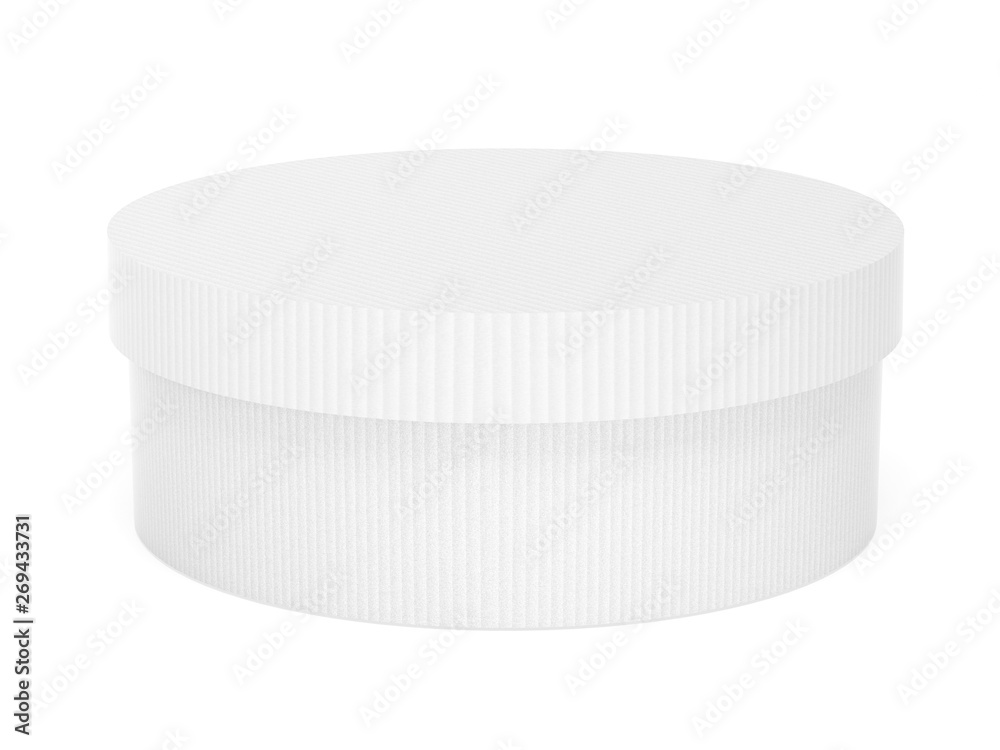 Round hat box. White corrugated paper carton. 3d rendering illustration isolated Round hat box. White corrugated paper carton. 3d rendering illustration isolated