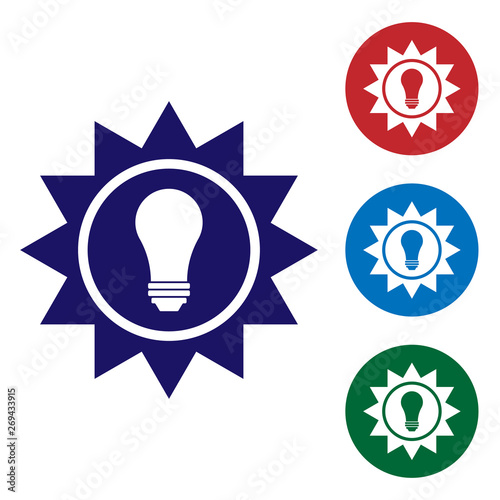 Blue Solar energy panel icon isolated on white background. Sun and light bulb. Set color icon in circle buttons. Vector Illustration