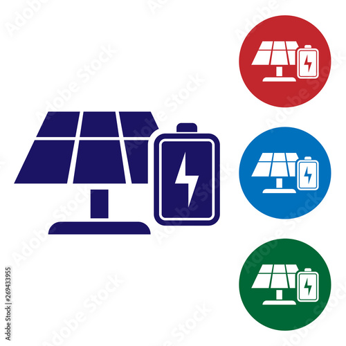 Blue Solar energy panel and battery icon isolated on white background. Set color icon in circle buttons. Vector Illustration
