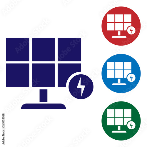 Blue Solar energy panel icon isolated on white background. Set color icon in circle buttons. Vector Illustration