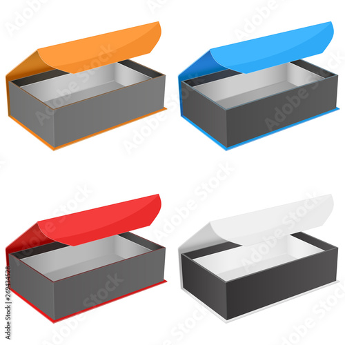 Gift box collection. Open jewelry boxes with magnetic clasp. Vector illustration isolated