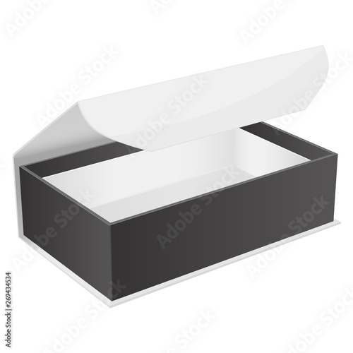 White and black gift box. Open jewelry box with magnetic clasp. Vector illustration isolated