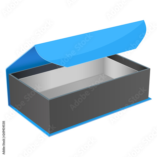 Blue and black gift box. Open jewelry box with magnetic clasp. Vector illustration isolated