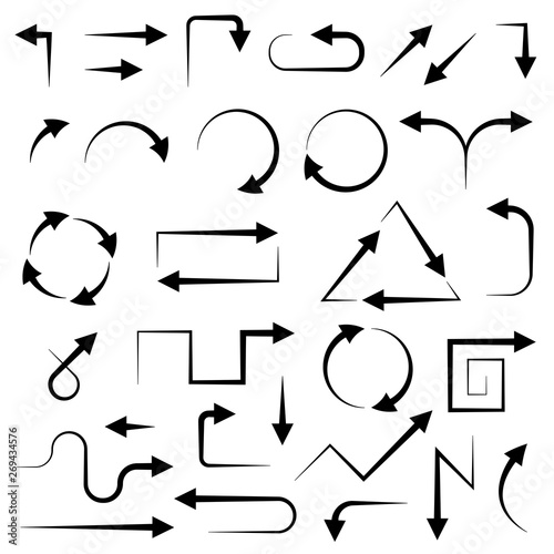 Black arrows. Filigree icons. Vector illustration isolated