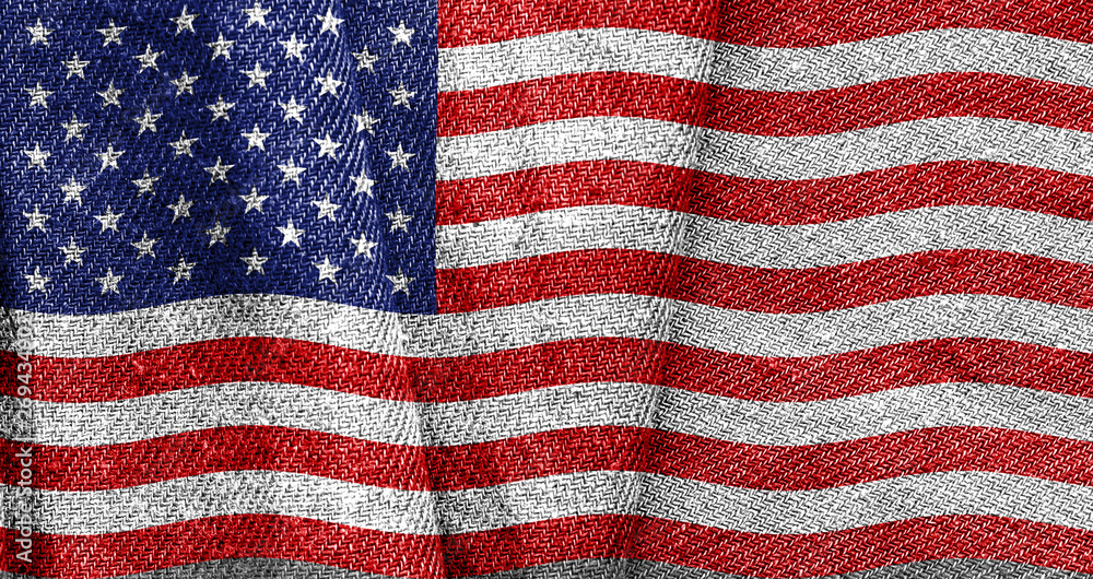 Obraz premium USA flag against a background of fabric texture, Happy Independence Day