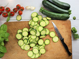 courgettes sliced with cherry and herbs