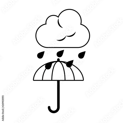 Weather cloud raining on umbrella in black and white