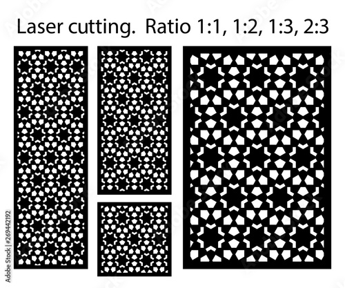 Laser pattern. Set of decorative vector panels for laser cutting. Template for interior partition in arabesque style. Ratio 1:1,1:2,1:3,2:3