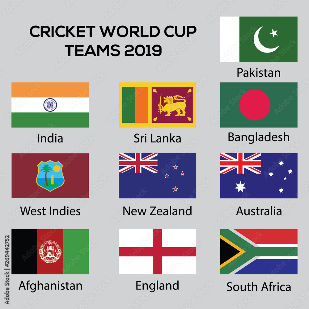 Cricket World Cup 2019 team flags with including Sri Lanka, South Africa, Pakistan, Afghanistan Cricket World Cup 2019 team flags with including Sri Lanka, South Africa, Pakistan, Afghanistan