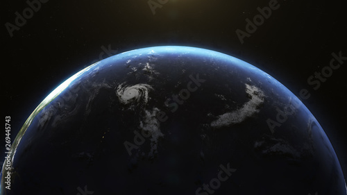 Planet earth from space  fantastic sunrise. 3D Render with real footage of planet earth