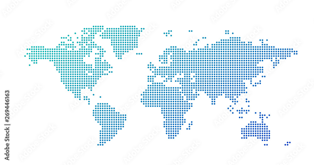 World map dotted style, vector illustration isolated on white background. - obrazy, fototapety, plakaty 