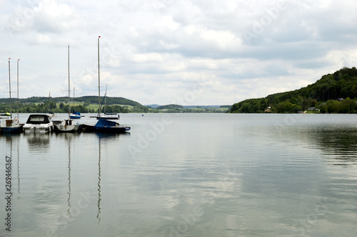 View of the Mattsee in Salzburg / Austria. boats on lake