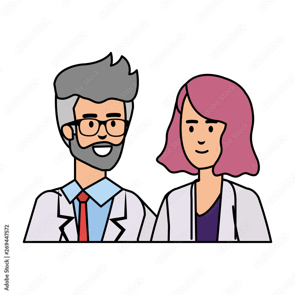 couple of professionals doctors avatars characters couple of professionals doctors avatars characters