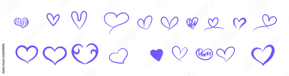Set of Hand drawn hearts. Love symbol Flat style. Design elements for Valentine's day Set of Hand drawn hearts. Love symbol Flat style. Design elements for Valentine's day