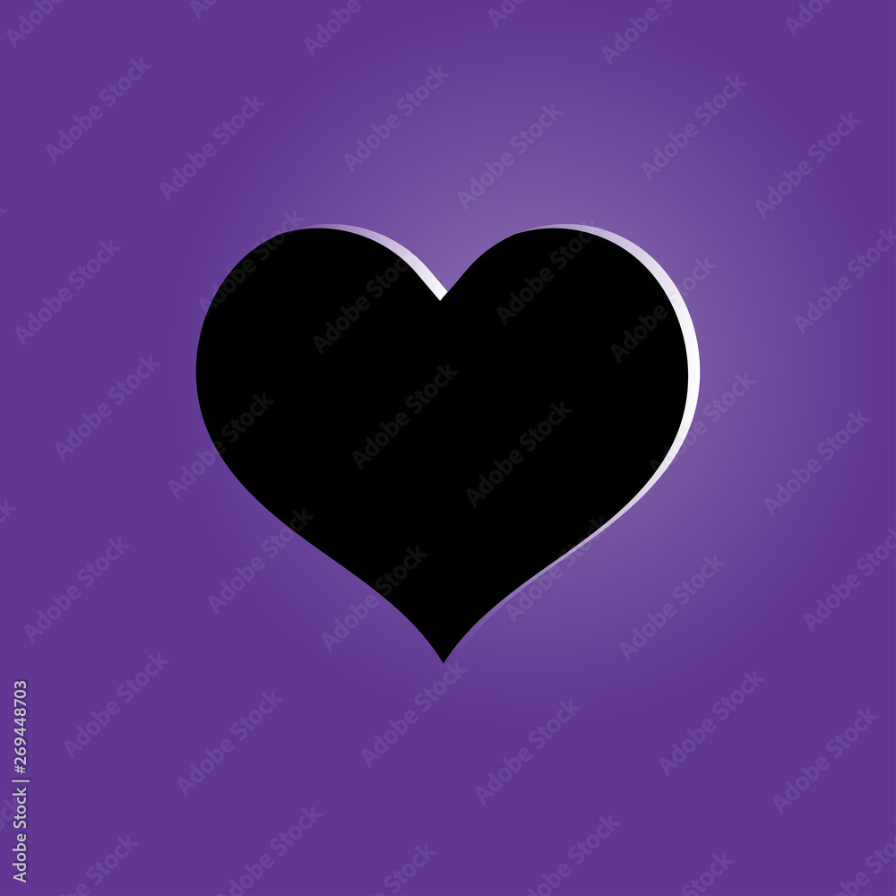 Black heart icon on purple background, symbol of love and passion Black heart icon on purple background, symbol of love and passion