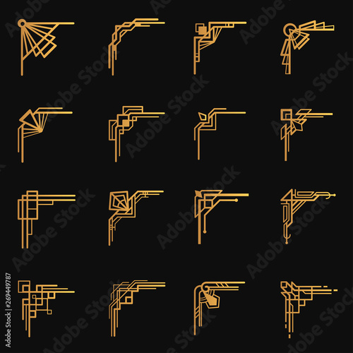 Art deco corner on black, ornamental emblem