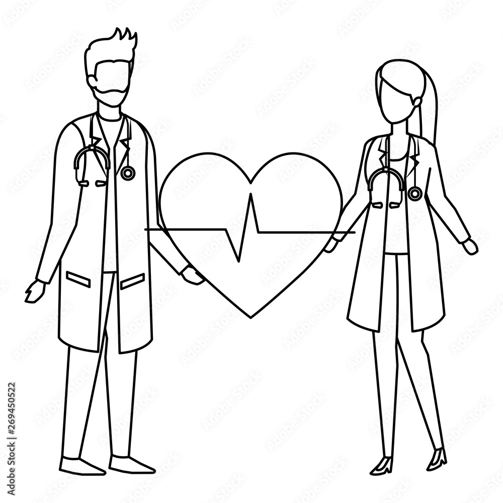 couple of professionals doctors with heart cardio couple of professionals doctors with heart cardio