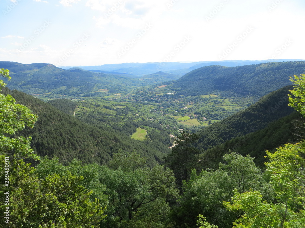 Point of view on green mountains in the spring