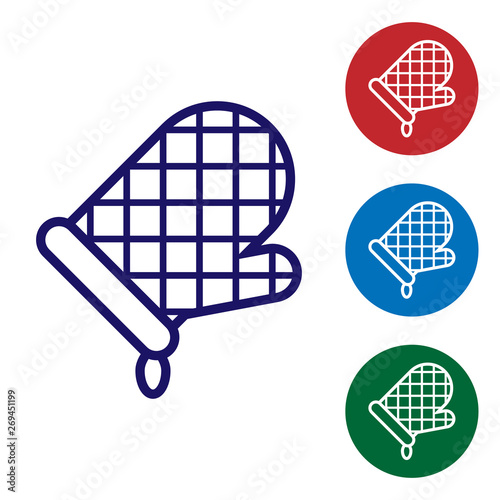 Blue Oven glove icon isolated on white background. Kitchen potholder sign. Cooking glove. Set color icon in circle buttons. Vector Illustration