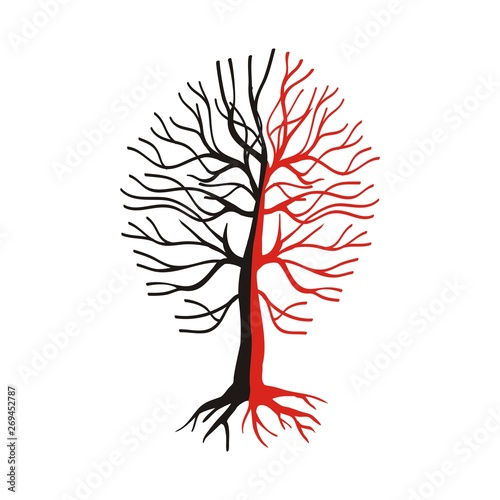 Silhouette of a tree with bare blinds