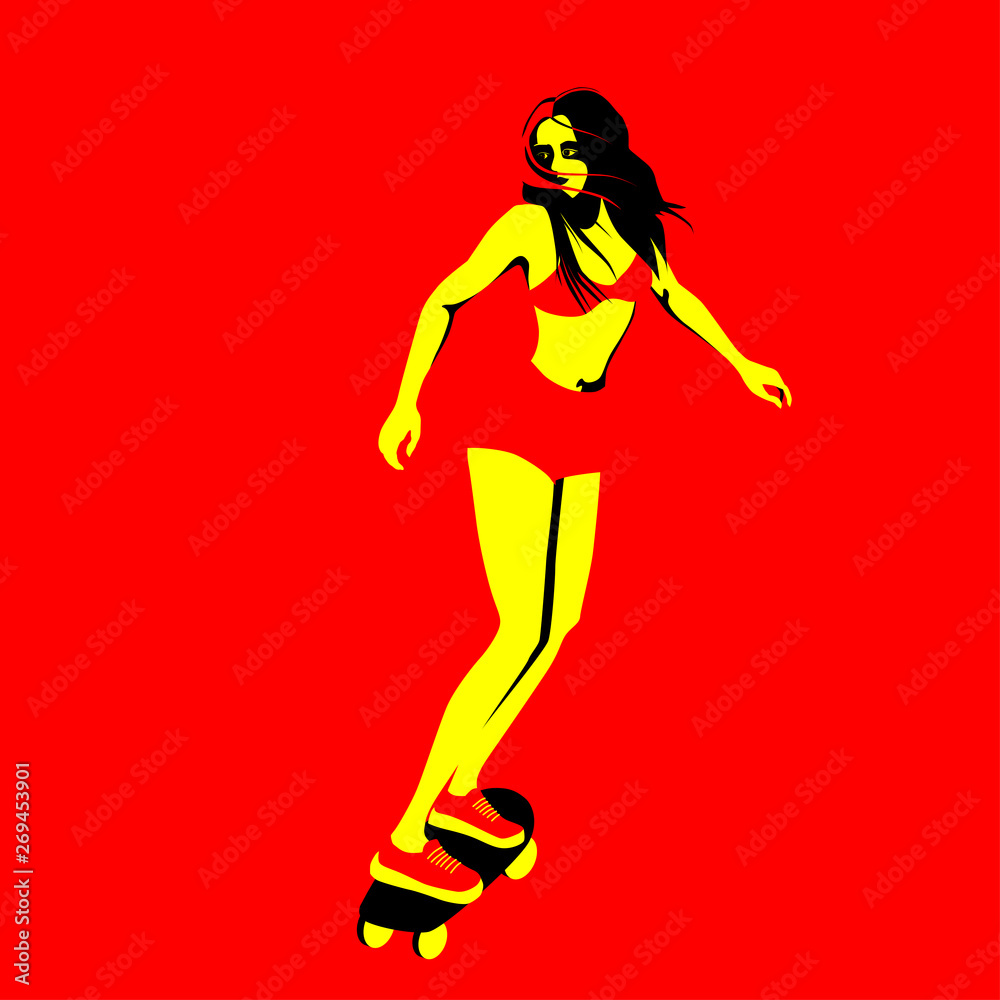 Young girl, in sportswear on a longboard, skateboard. Young girl, in sportswear on a longboard, skateboard.