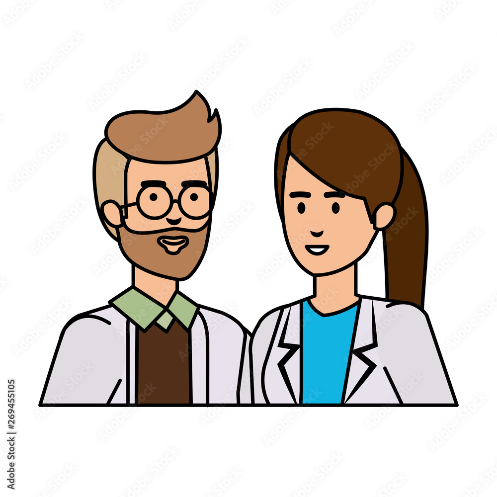 couple of professionals doctors avatars characters couple of professionals doctors avatars characters