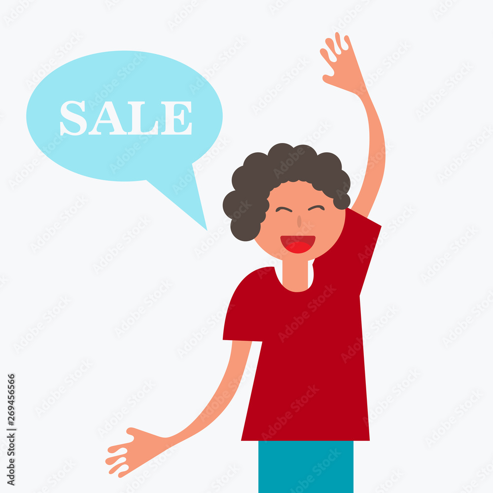 Vector thinking cloud with sale in flat style. Man with the clouds of thoughts Vector thinking cloud with sale in flat style. Man with the clouds of thoughts