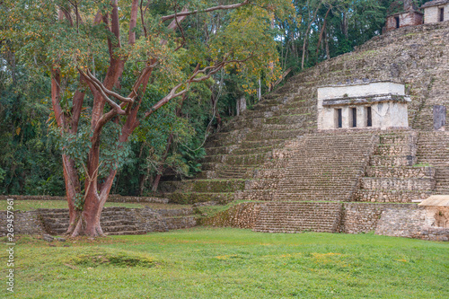 Ancient pyramids of the Mayan Archaeological Site of Bonampak in Chiapas, Mexico
