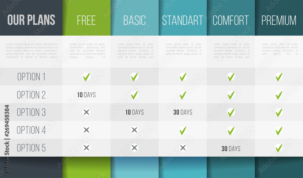 Simple vector illustration of business plans web comparison pricing ...