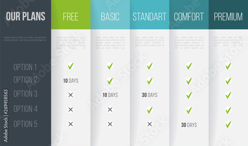 Simple vector illustration of business plans web comparison pricing table. Art design modern banner list. Abstract concept graphic websites