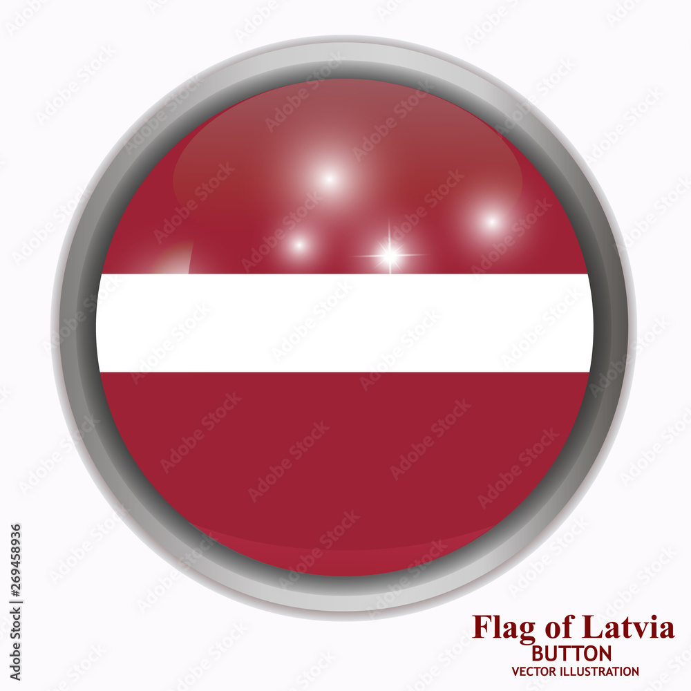 Bright button with flag of Latvia. Bright illustration with flag .