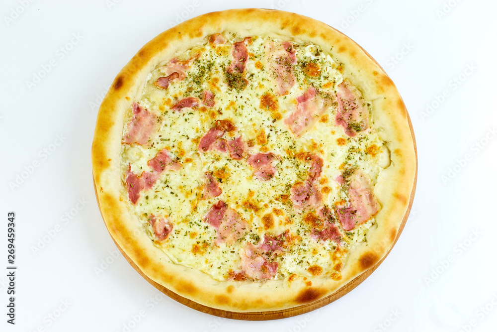 Tasty appetizing pizza isolated on white background Tasty appetizing pizza isolated on white background