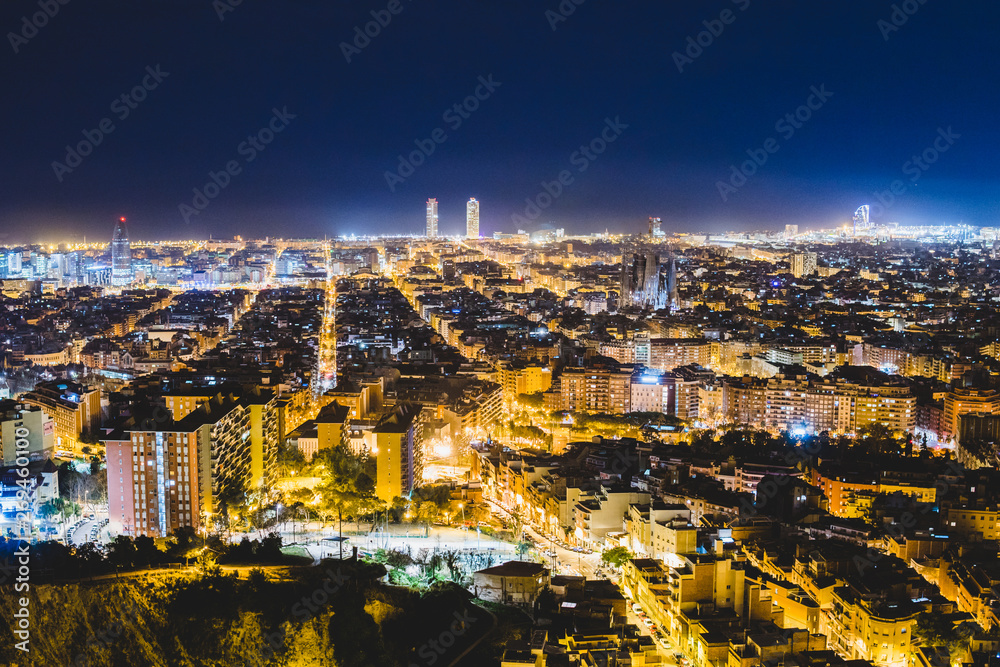Barcelona, one of the most famous destinations seen at night, Spain, Europe